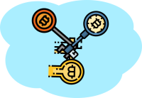 Tre nøgler med Bitcoin på dem