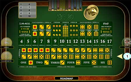 Dette er et gammelt kinesisk terningespil kaldet Sic Bo. Du kan spille dette spil med Bitcoin Cash for eksempel på mBit Casino.