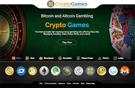Den minimalistiske lobby i Crypto Games. Vælg en valuta, vælg et spil, så er du klar til at gå efter at have læst denne CryptoGames-anmeldelse!