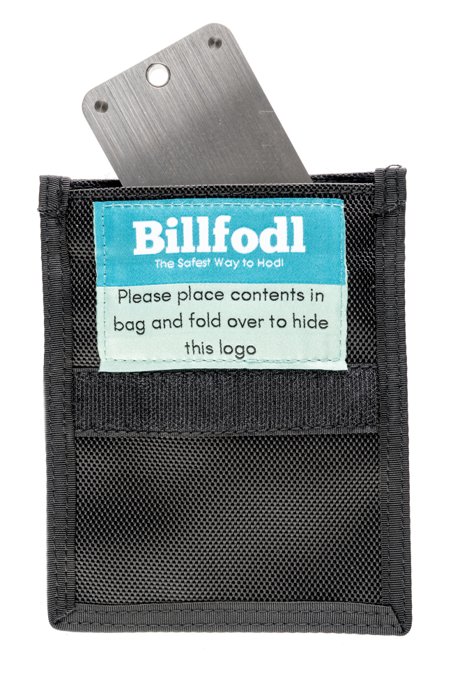 Billfodl-produkt i en Faraday-taske