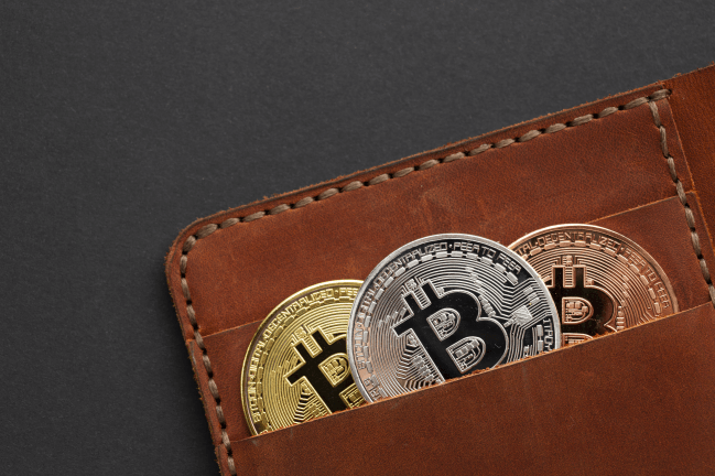 Tegnebog med bitcoin nærbillede